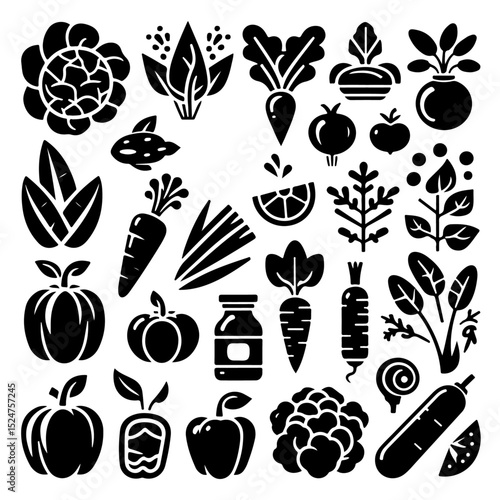 fresh vegetable icon set