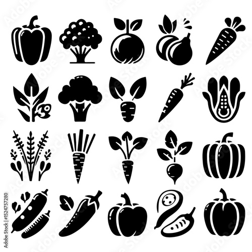 fresh vegetable icon set