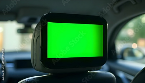 Car Interior Screen Showing Green Mockup for Easy Editing