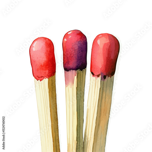Matches, watercolor drawing vector, high quality, isolated on a white background.
