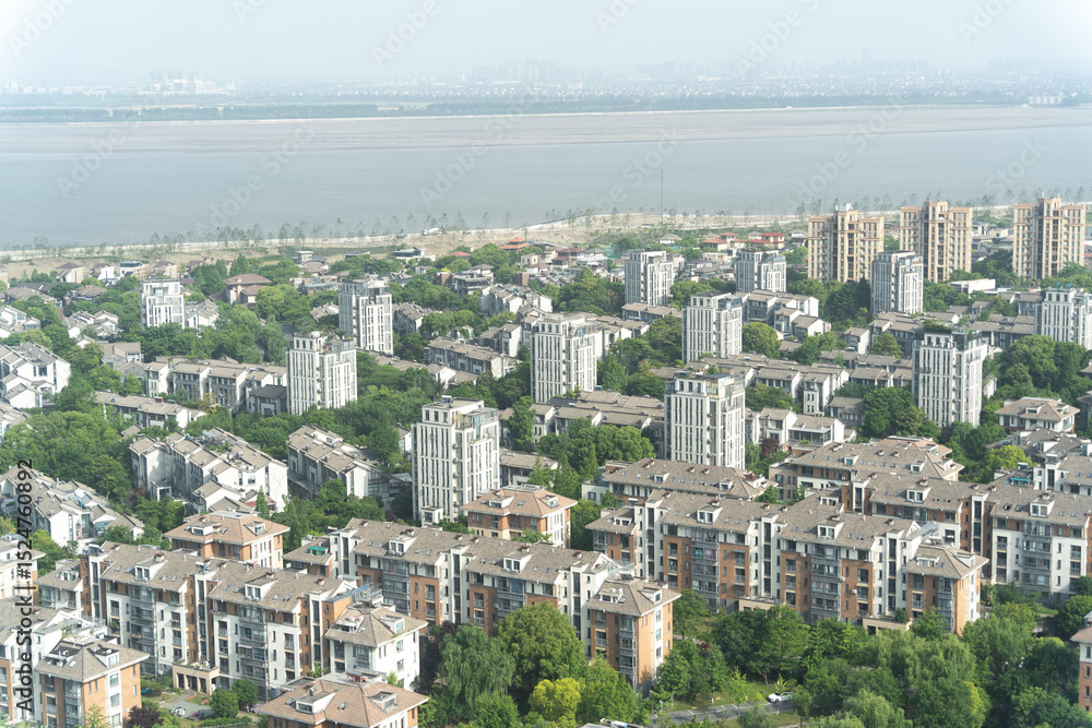 Naklejka premium aerial view apartment with tree around