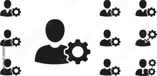 User Settings Icon Set - Black Silhouette on White Background
