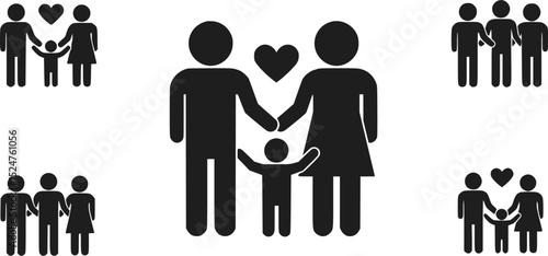 Family Pictograms with One Parent, Two Parents, and Same Sex Parents