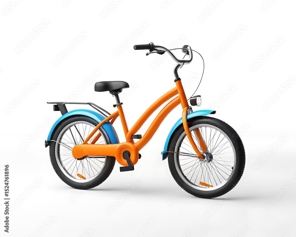 Fototapeta premium Orange Bicycle with Black Tires and Basket on White Background