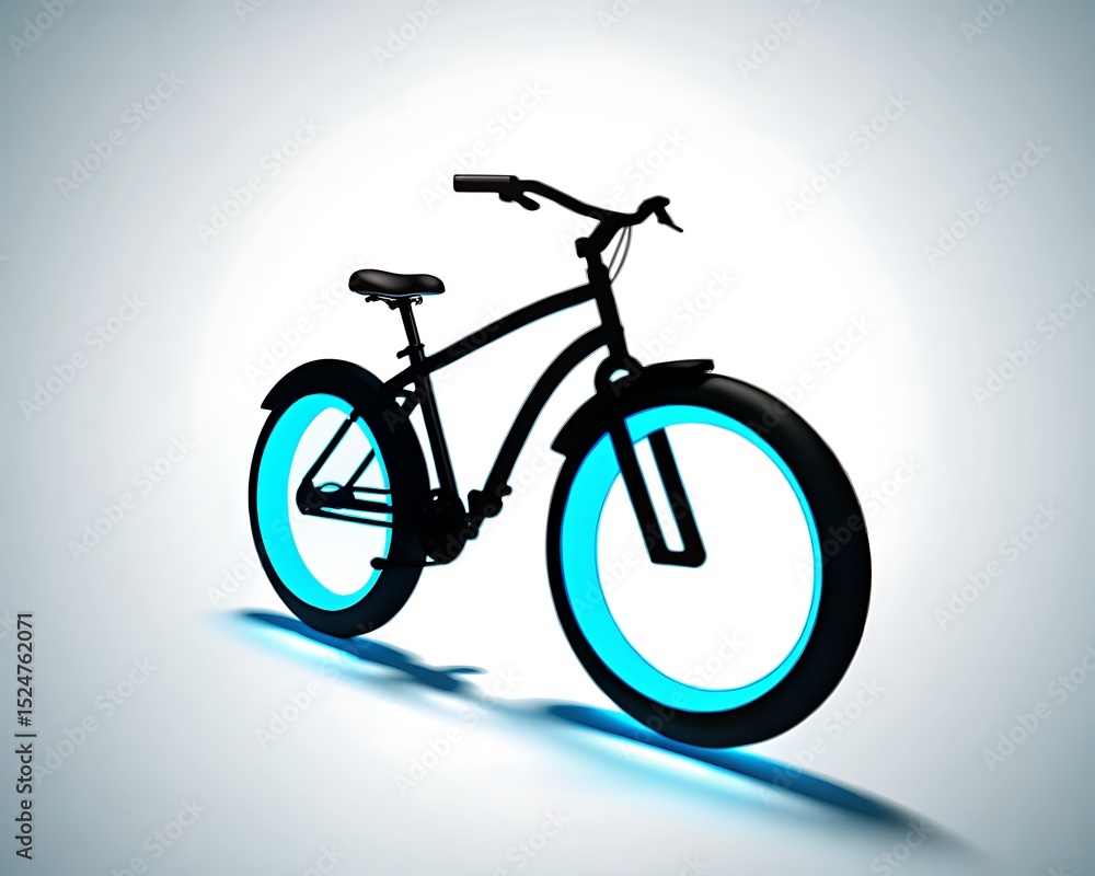 Fototapeta premium Stylized bicycle with glowing blue wheels on white 