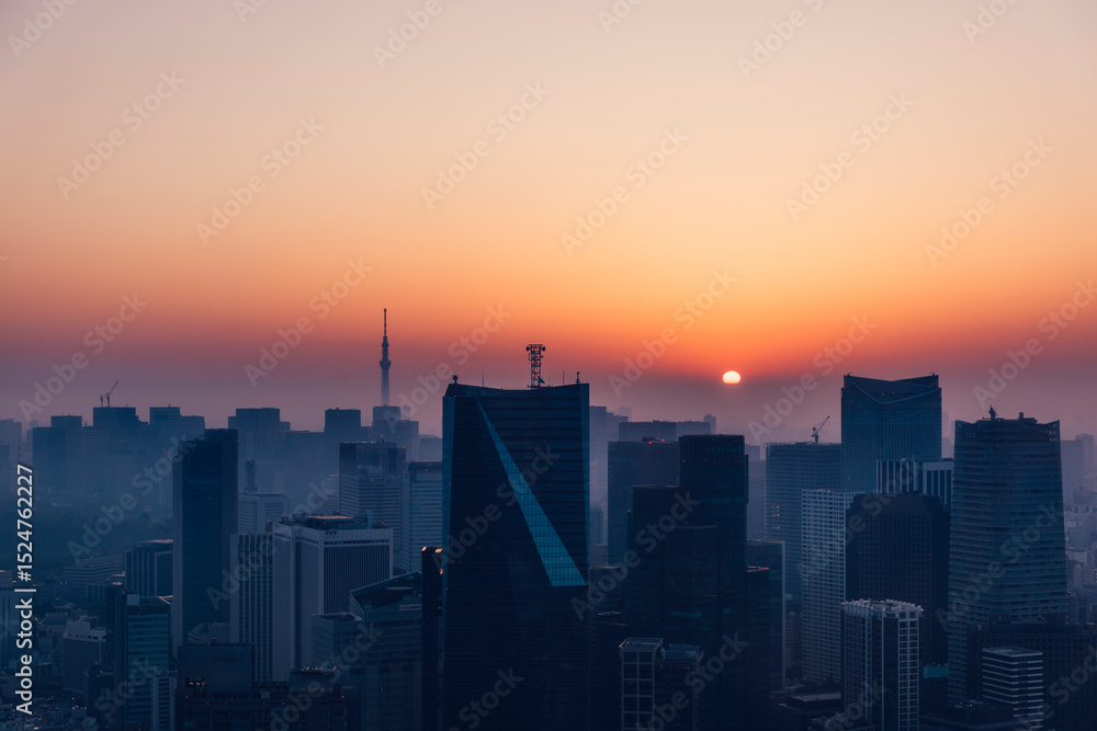 Fototapeta premium 夜明けを迎える東京都心のビル群