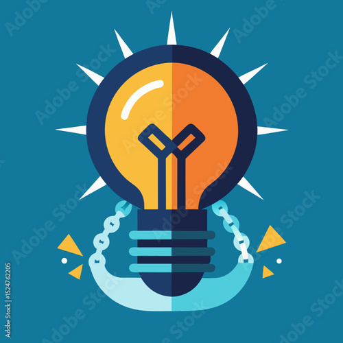 Lightbulb breaking chains enlightenment icon vector illustration