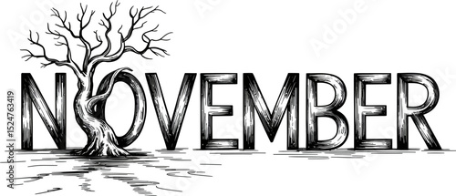 November month autumn season tree drawing sketch illustration vector graphic design image artwork 100 editable stock vector illustration