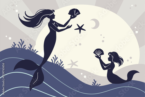 Mermaid Magic: Silhouettes with Shells and Starfish