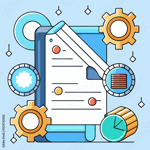 Blockchain smart contract with gear and document icon vector illustration