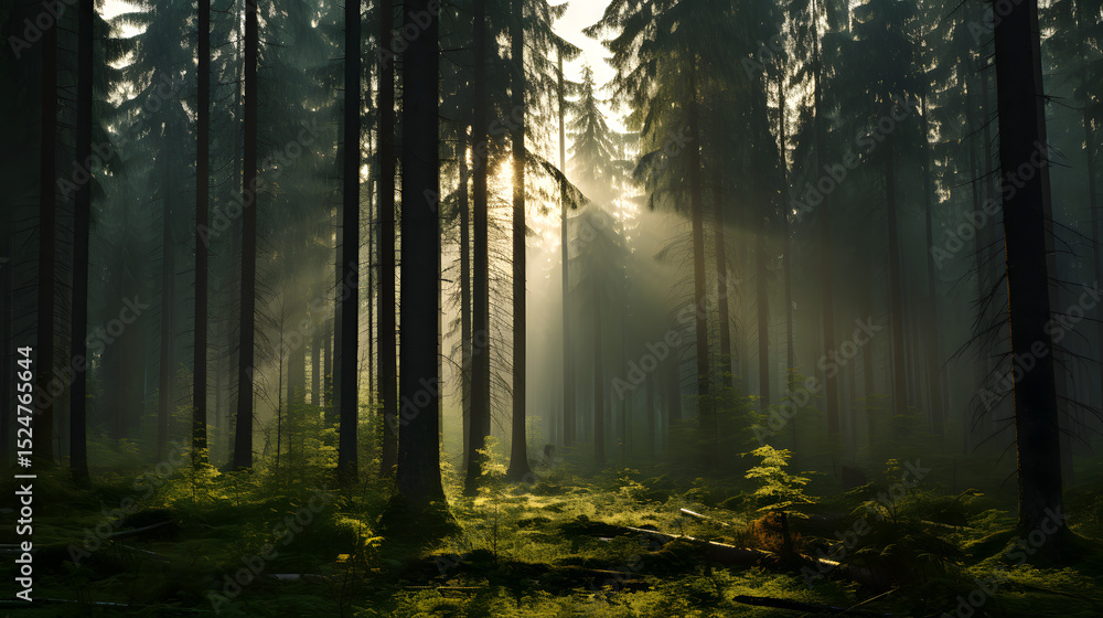 Naklejka premium Sunlit Forest Landscape