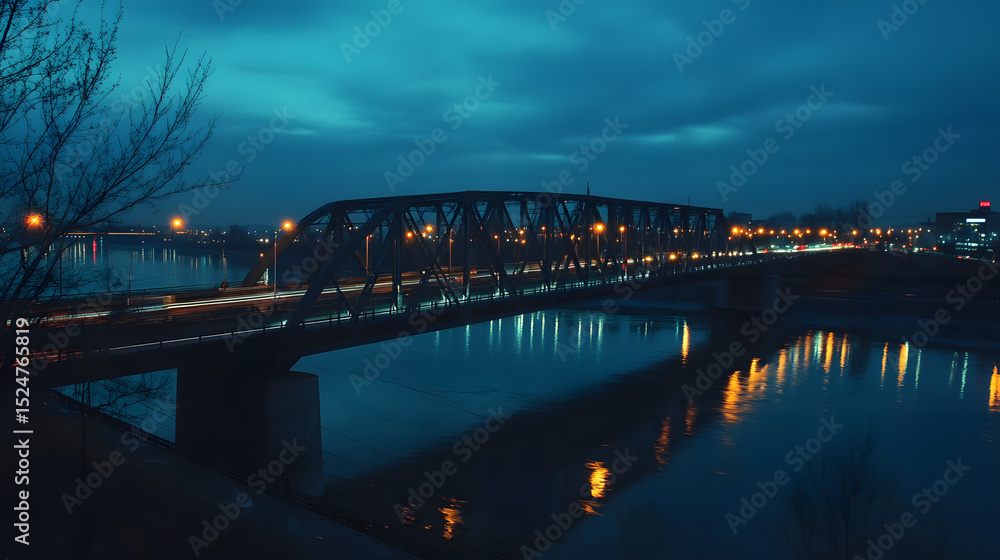 Fototapeta premium Night Bridge Over River