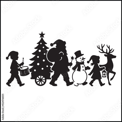 Christmas parade silhouette vector scene