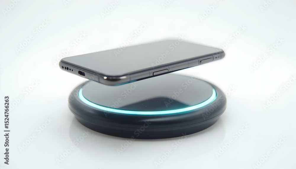 Phone Charging Wirelessly on Pad with Blue Light Indicator Phone Charging Wirelessly on Pad with Blue Light Indicator