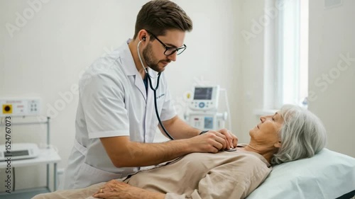 Doctor Examines Senior Patient with Stethoscope