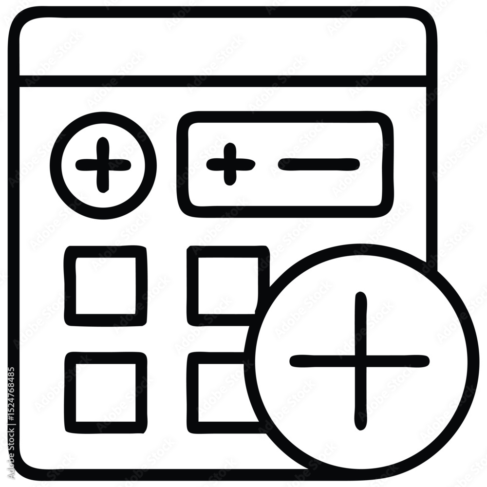Fototapeta premium Basic Style Calculator Icon with Plus, Minus Symbols for Mathematical Operations