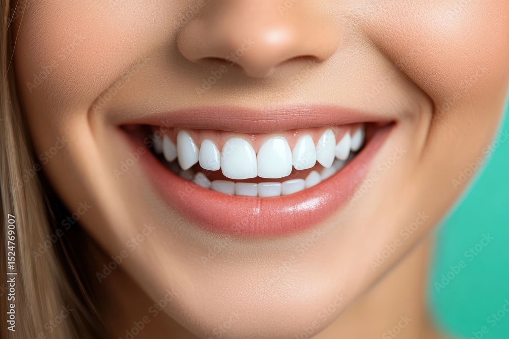 Obraz premium Close-up view of a woman's healthy, bright smile.
