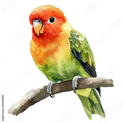 Lovebird, watercolor clipart vector, high quality, isolated on a white background.