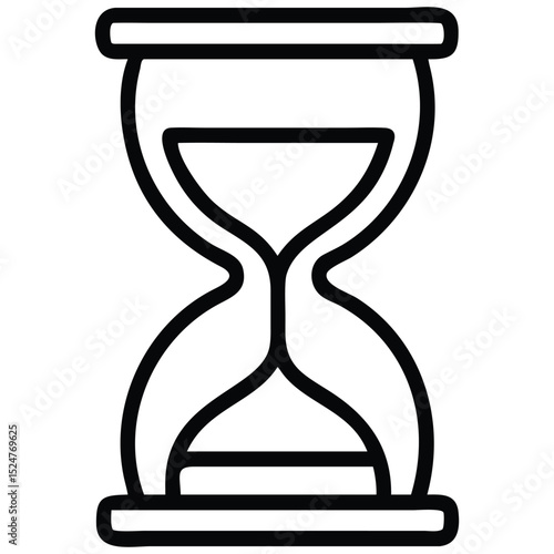 Black and White Line Art Illustration of an Hourglass with Visible Sand Depletion Inside