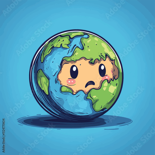 sad, crying earth, get sick of planet earth with patches and bandages, vector style simple color