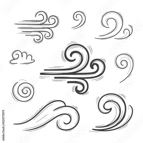 A set hand drawing of a wind line with doodle-style design