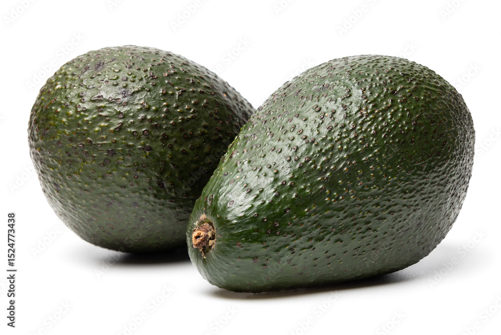 Two Ripe organic green avocado fruits isolated on white background with built-in clipping path Two Ripe organic green avocado fruits isolated on white background with built-in clipping path