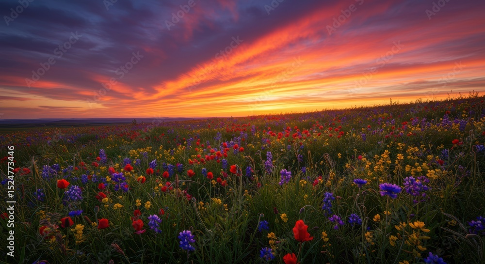 Obraz premium Sunset Over Flower Field