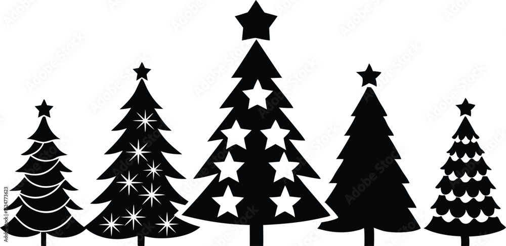 Obraz premium Christmas tree silhouette collection featuring star toppers ornaments and layered designs perfect for holiday decor and winter themes