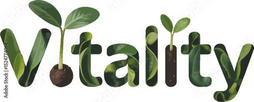 Vitality wellness health lifestyle growth plant based nutrition wellbeing natural organic fresh green life editable stock vector illustration