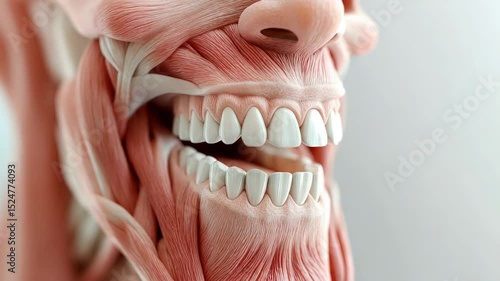Detailed human facial muscle anatomy with a focus on smile.