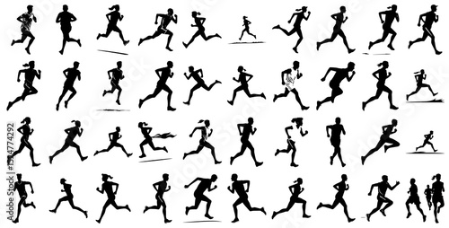 Silhouettes of Runners in Motion: A Collection of Athletes