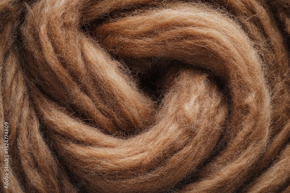 Fototapeta premium Thick yarn curves into a gentle spiral, combining warmth with structure. Useful for creative backgrounds, cozy vibes, or craft-themed visuals.
