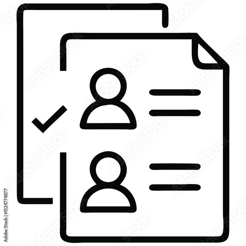 Candidate Selection Icon Featuring Application Documents and Profile Details with Checkmark