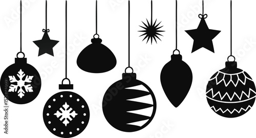  Christmas ornaments in various shapes including snowflakes stars and balls ideal for festive holiday vector designs