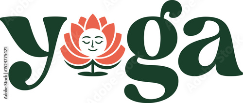 Yoga studio logo design for wellness and meditation classes and retreats with lotus flower and smiling face editable stock vector illustration