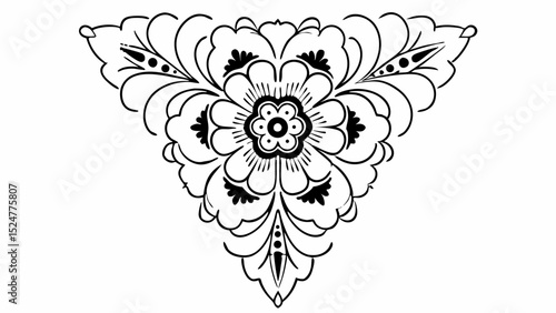 Floral design with a central flower and decorative leaves in a triangular arrangement artfully drawn created with generated ai