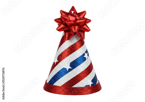 Fotografía Isolated Festive Party Hat with Red White and Blue Design
