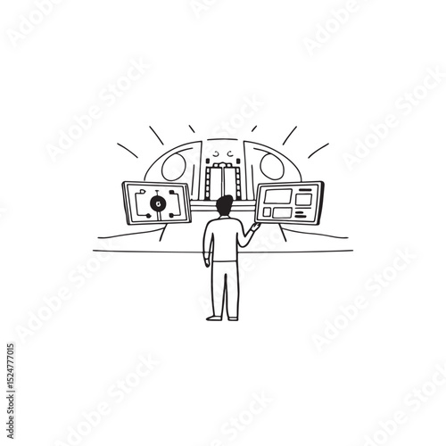 AI Driven Human Interaction Silhouette Futuristic Technology Integration Vector Illustration, Isolat.