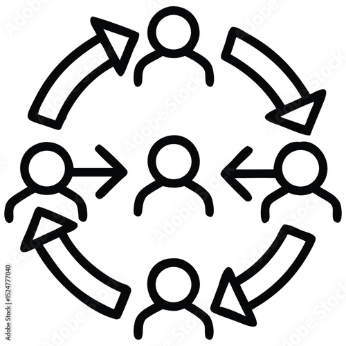 Circulation of People with Arrows, Networking Flow and Cooperation Concept Icon Depiction