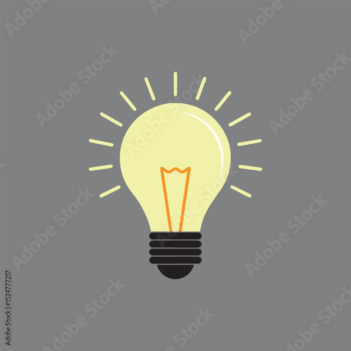 Minimalist Glowing Light Bulb Silhouette with Exposed Filament Symbolizing Ideas and Innovation, Vector. 