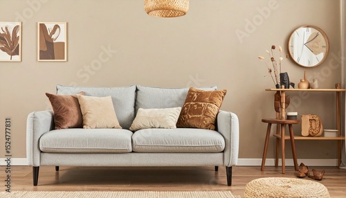 Warm tones style house with sofa and accessories in the room. 