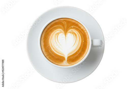 Isolated Top-Down View of Cappuccino with Heart Latte Art