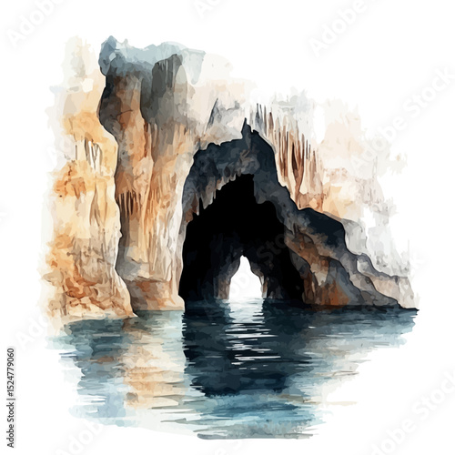 Limestone Caves, watercolor drawing vector, high quality, isolated on a white background.