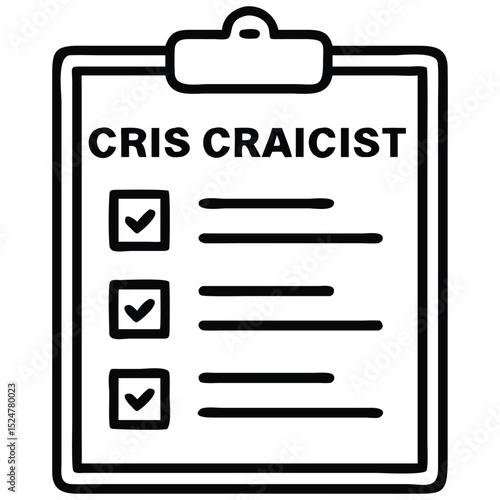Cris Craicist Clipboard with Checkmarks, Task List Doodle Illustration Element