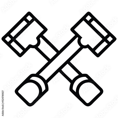 Crossed Engine Pistons Icon Depicting Automotive or Mechanical Part, Isolated Outline Symbol