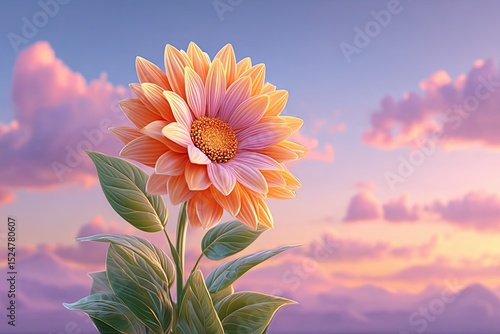 Seasonal Vibe Hello July, Sunflower Bloom with Pastel Sky, Golden Summer Flower for Hello July