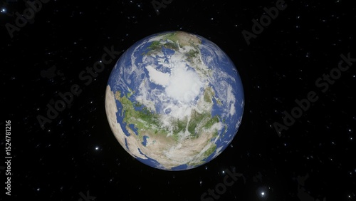 3D design of Earth in outer space with twinkling stars, showing the beauty of the universe. Suitable for background, wallpaper or creative projects.