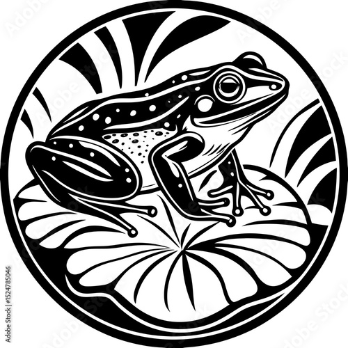 frog sitting on lily pad detailed vector art logo vector illustration