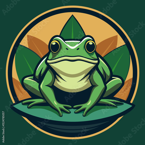 cute frog on lily pad logo in vector art style vector illustration