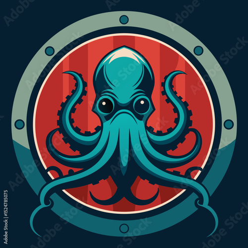 octopus logo featuring robotic mechanical tentacles vector illustration